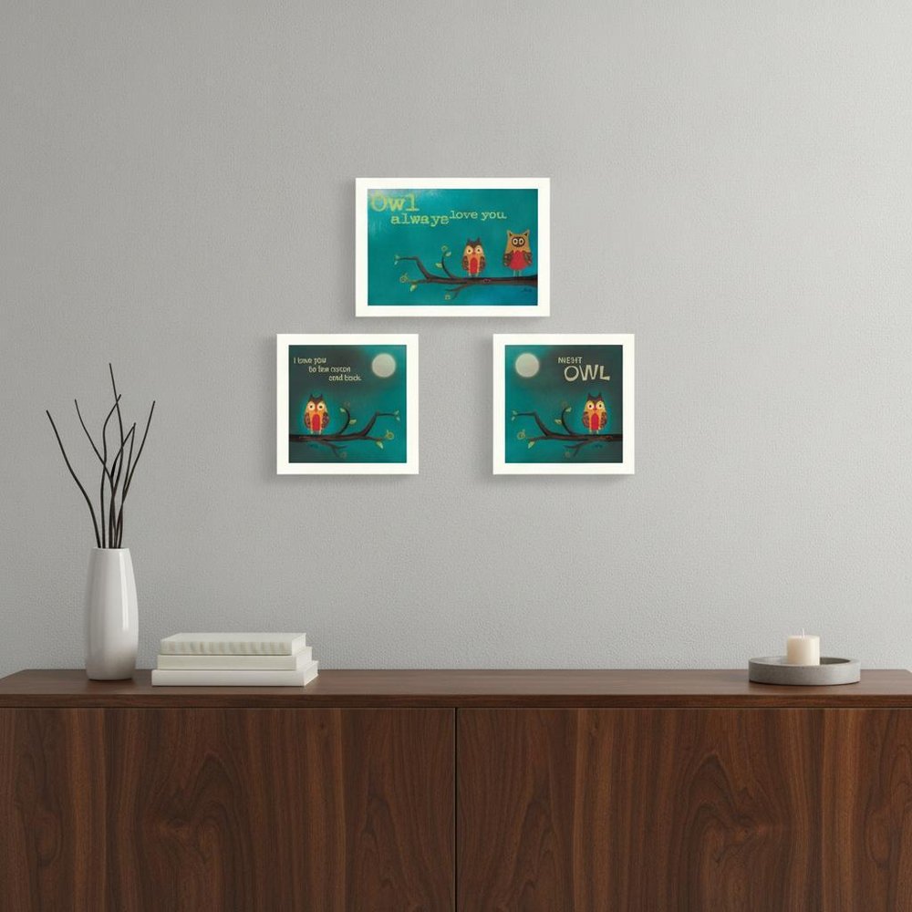 Set Of Three Owls II White Framed Print Wall Art
