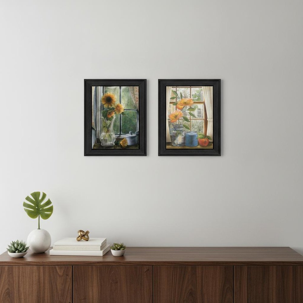 Set Of Two Flowers 1 Black Framed Print Wall Art