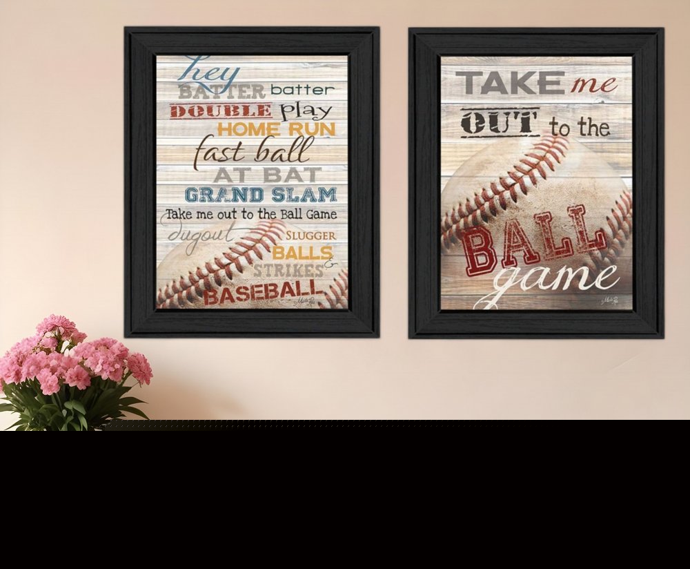 Set Of Two Baseball 1 Black Framed Print Wall Art
