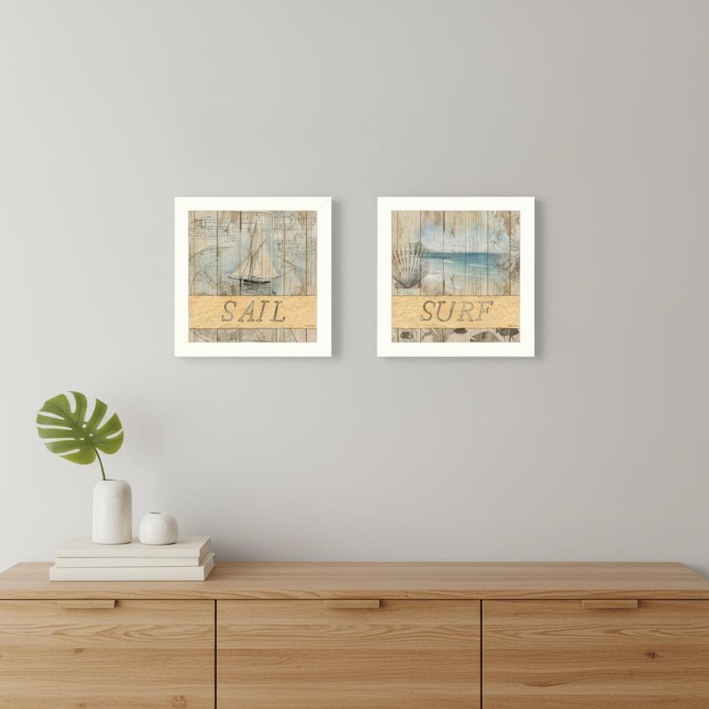 Set Of Two Sail or Surf White Framed Print Wall Art