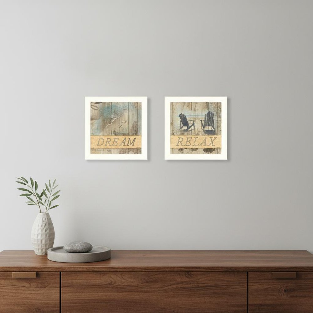 Set Of Two Dream or Relax White Framed Print Wall Art