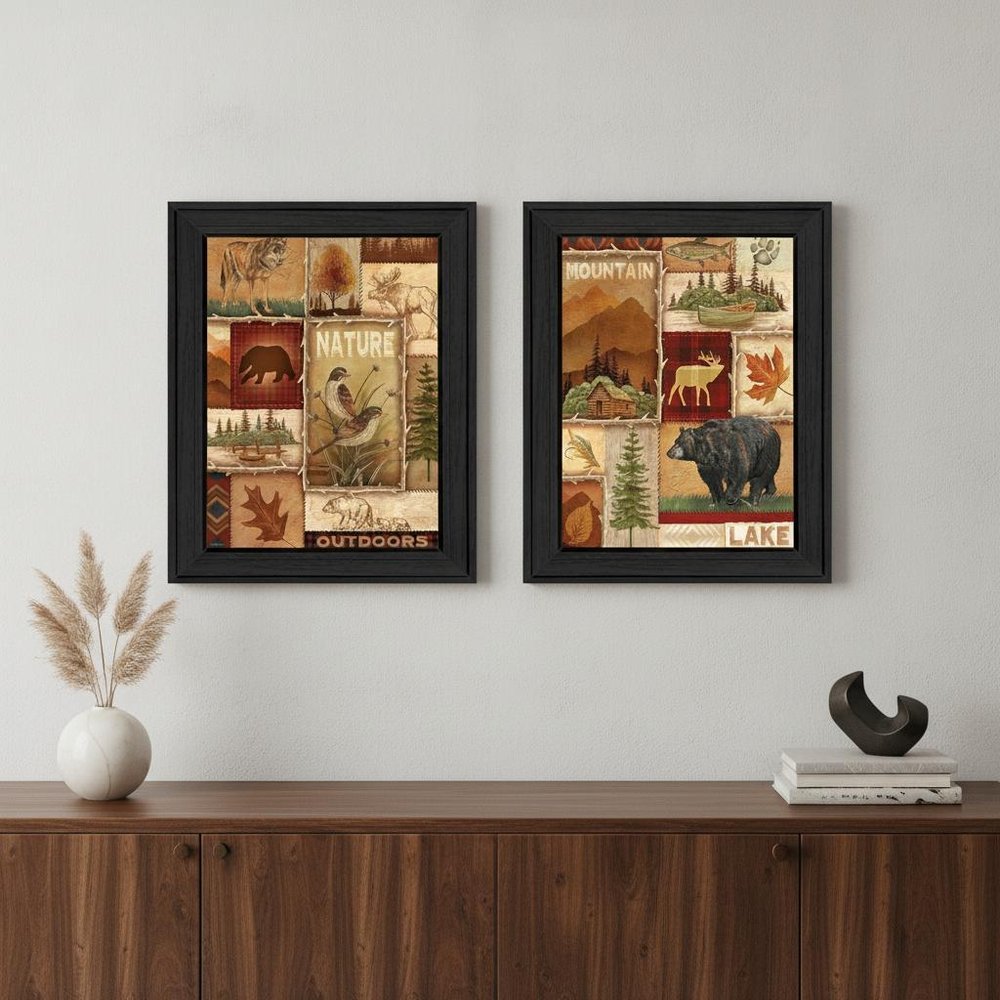 Set Of Two Lodge Collage Black Framed Print Wall Art