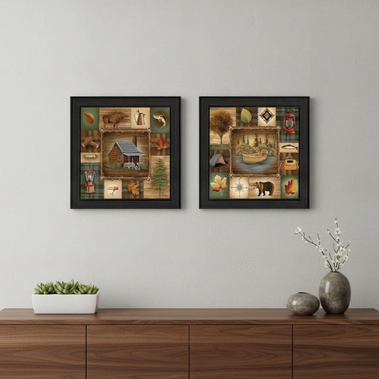 Set Of Two Up North Black Framed Print Wall Art