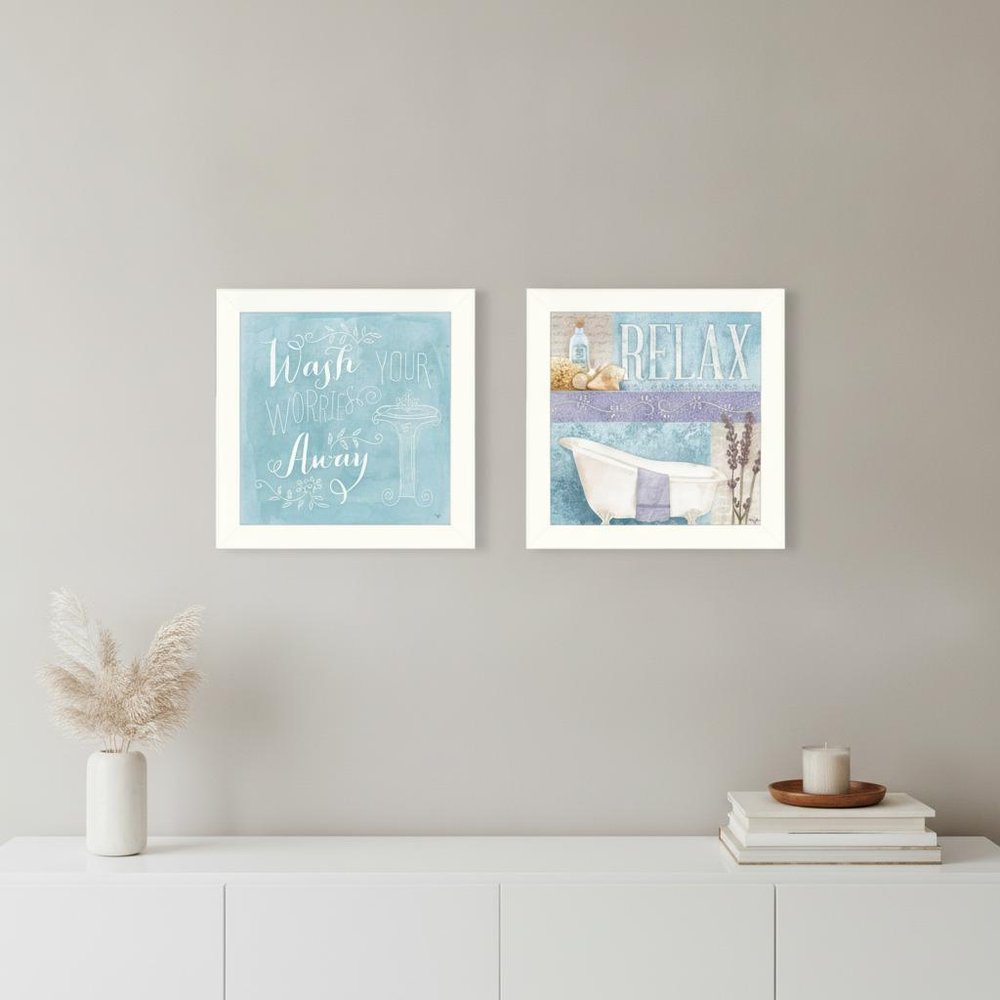 Set Of Two Wash White Framed Print Bathroom Wall Art