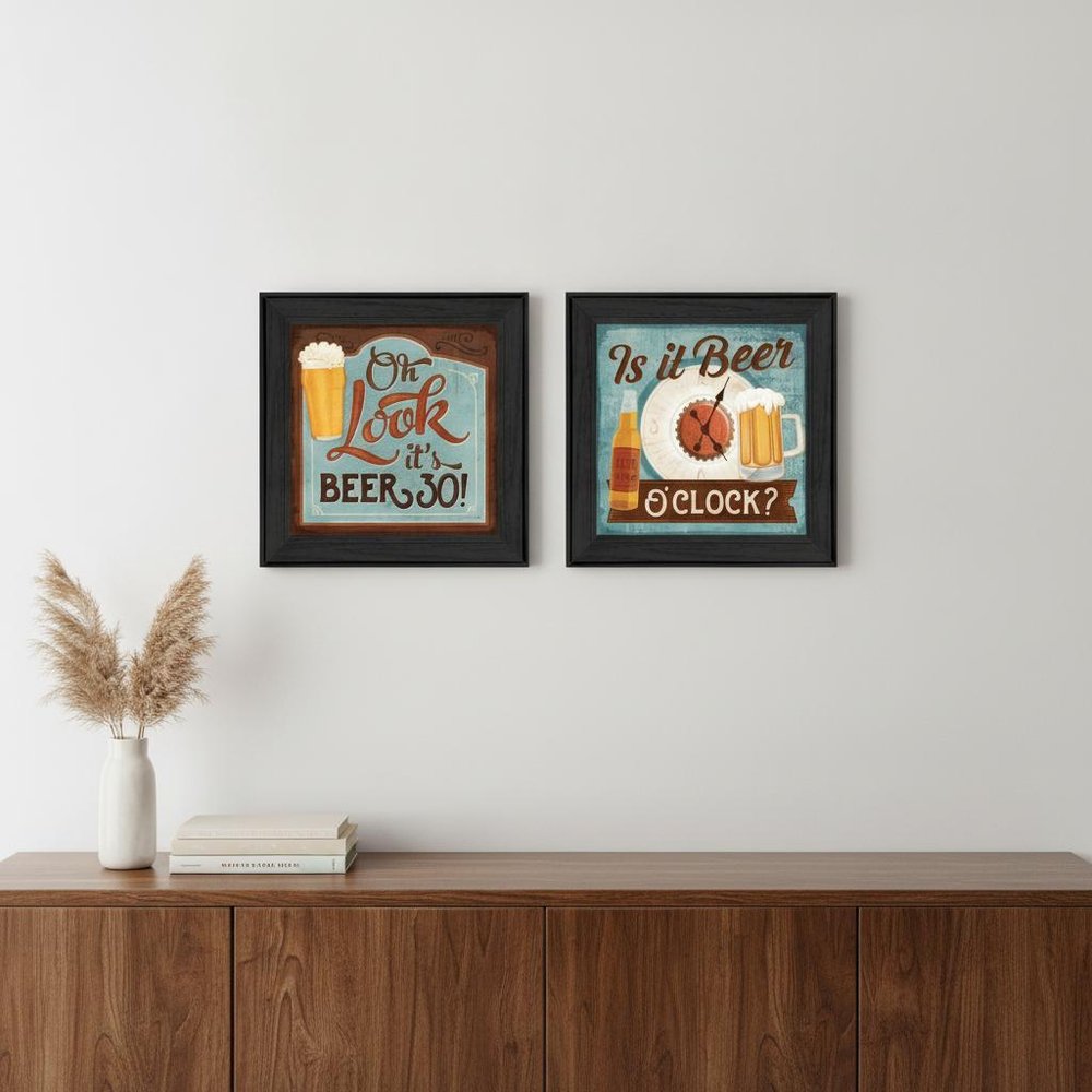 Set Of Two Beer Oclock Black Framed Print Wall Art