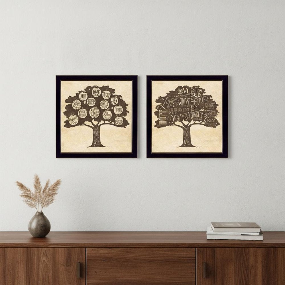 Set Of Two Family Trees Black Framed Print Wall Art