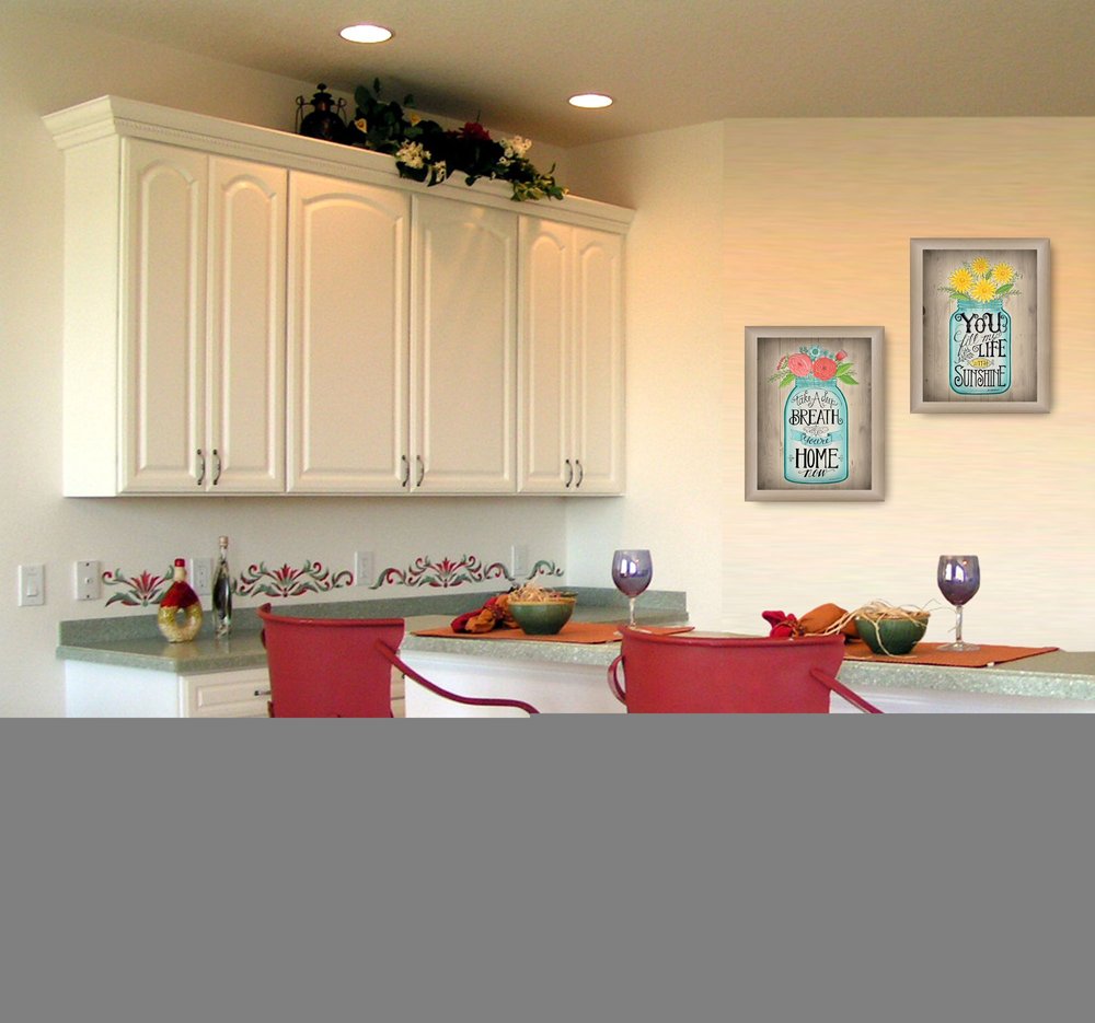 Set Of Two Mason Jars Floral Brown Framed Print Wall Art