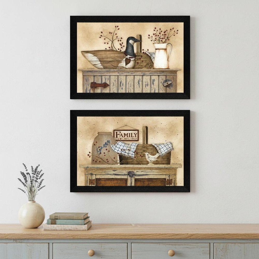 Set Of Two Rustic Still Life Black Framed Print Wall Art