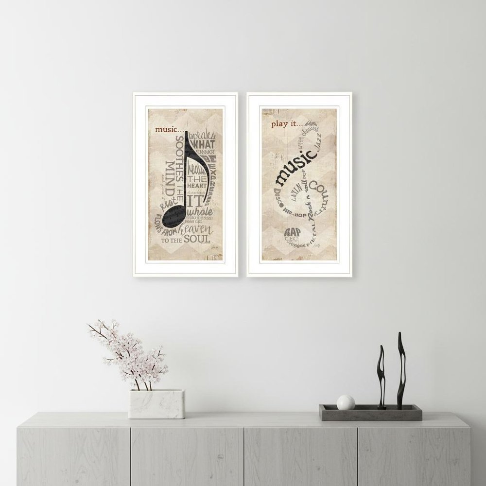 Set Of Two Musical Notes White Framed Print Wall Art