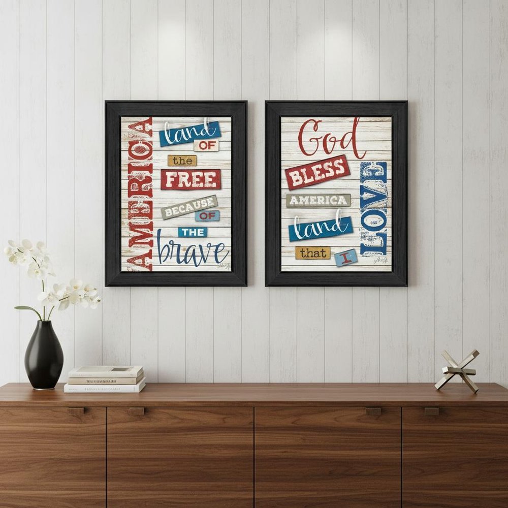 Set Of Two American 1 Black Framed Print Wall Art