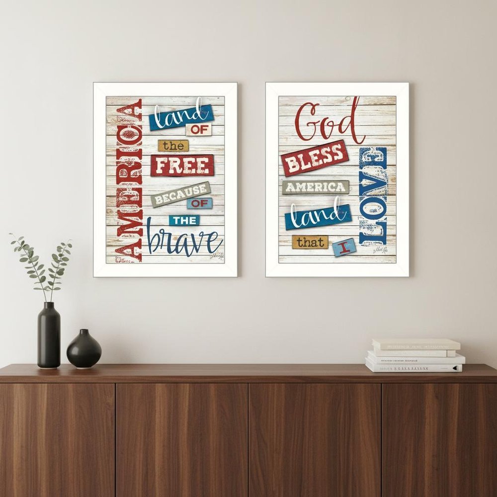 Set Of Two American 3 White Framed Print Wall Art