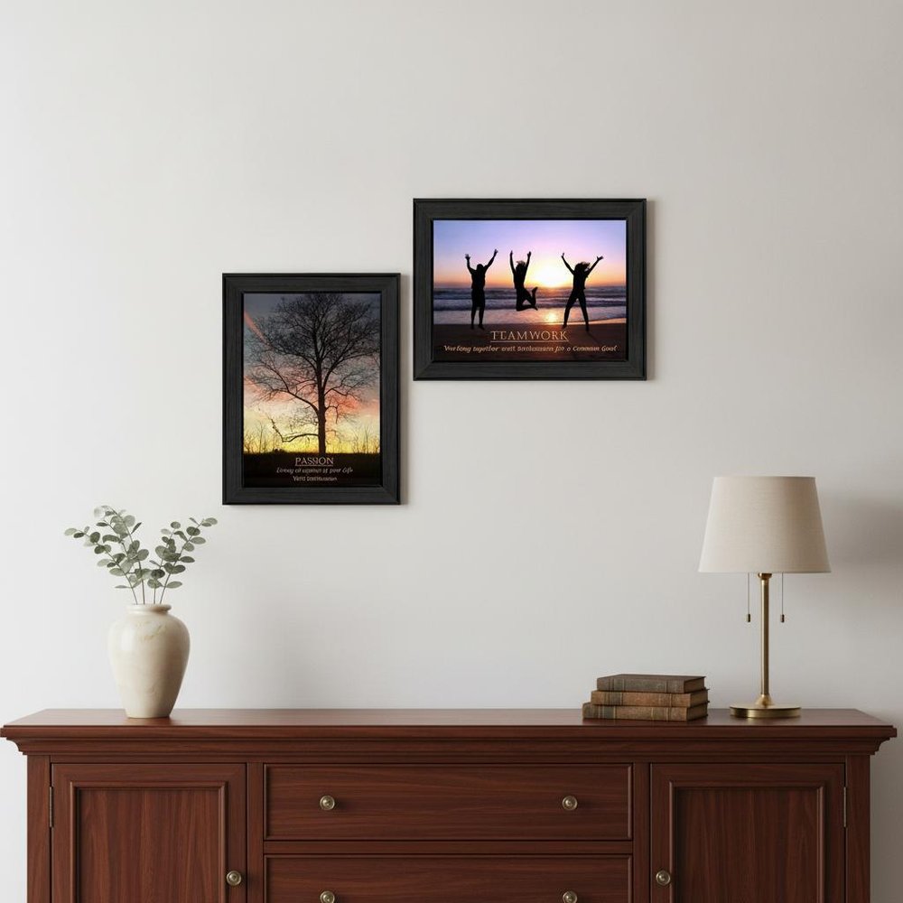 Set Of Two Passion and Teamwork Black Framed Print Wall Art