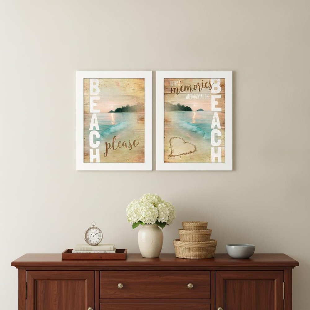 Set Of Two Beach Please White Framed Print Wall Art
