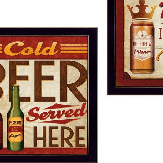 Set Of Two Beer II Cold Beer Served Here Black Framed Wall Art