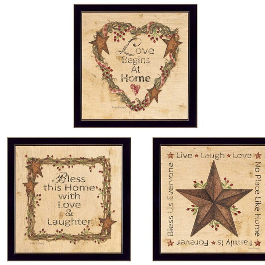 Set Of Three Love Begins at Home Black Framed Wall Art