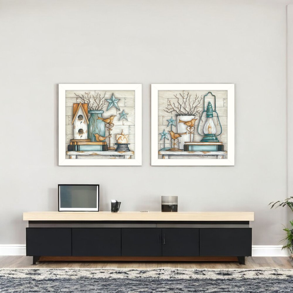 Set Of Two Marys Country Shelf 2 White Framed Wall Art