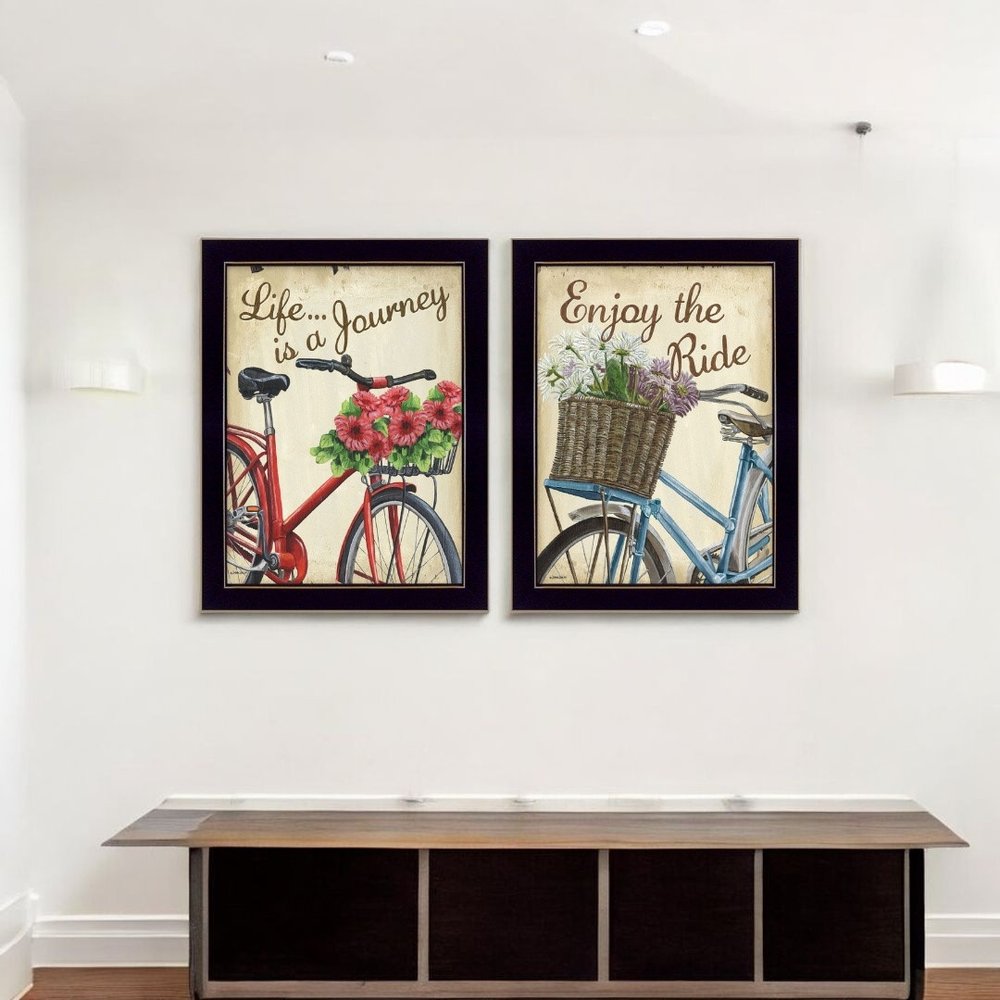 Set Of Two Vintage Bicycles Black Framed Wall Art