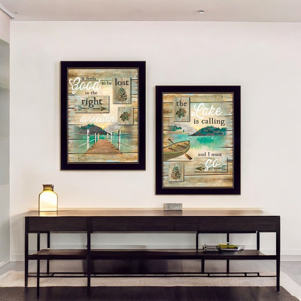Set Of Two Lost in the Right Direction Black Framed Wall Art