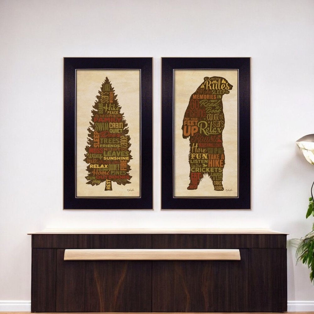 Set Of Two Cabin Rules Black Framed Wall Art