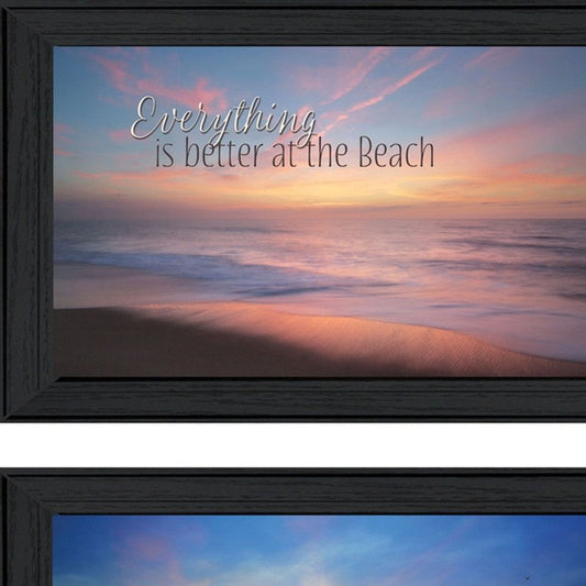 Set Of Two At the Beach Black Framed Wall Art