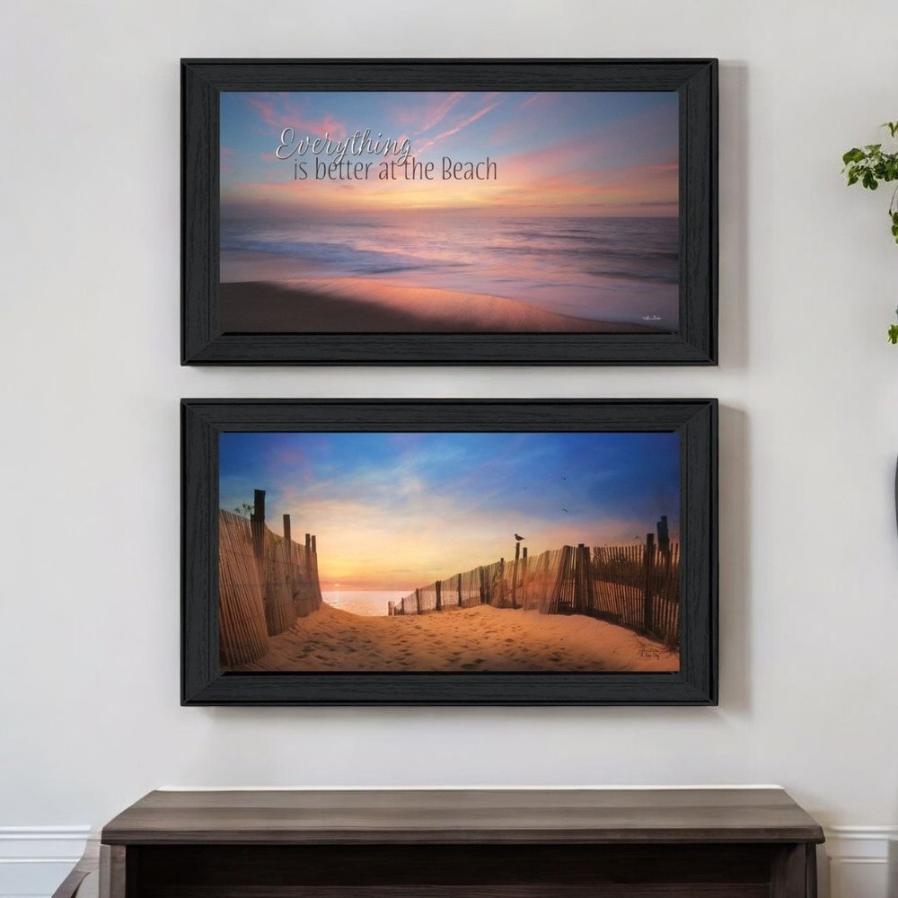 Set Of Two At the Beach Black Framed Wall Art