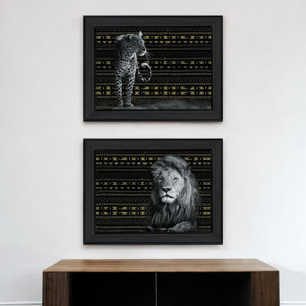 Set Of Two Elegant Wildlife Black Framed Wall Art