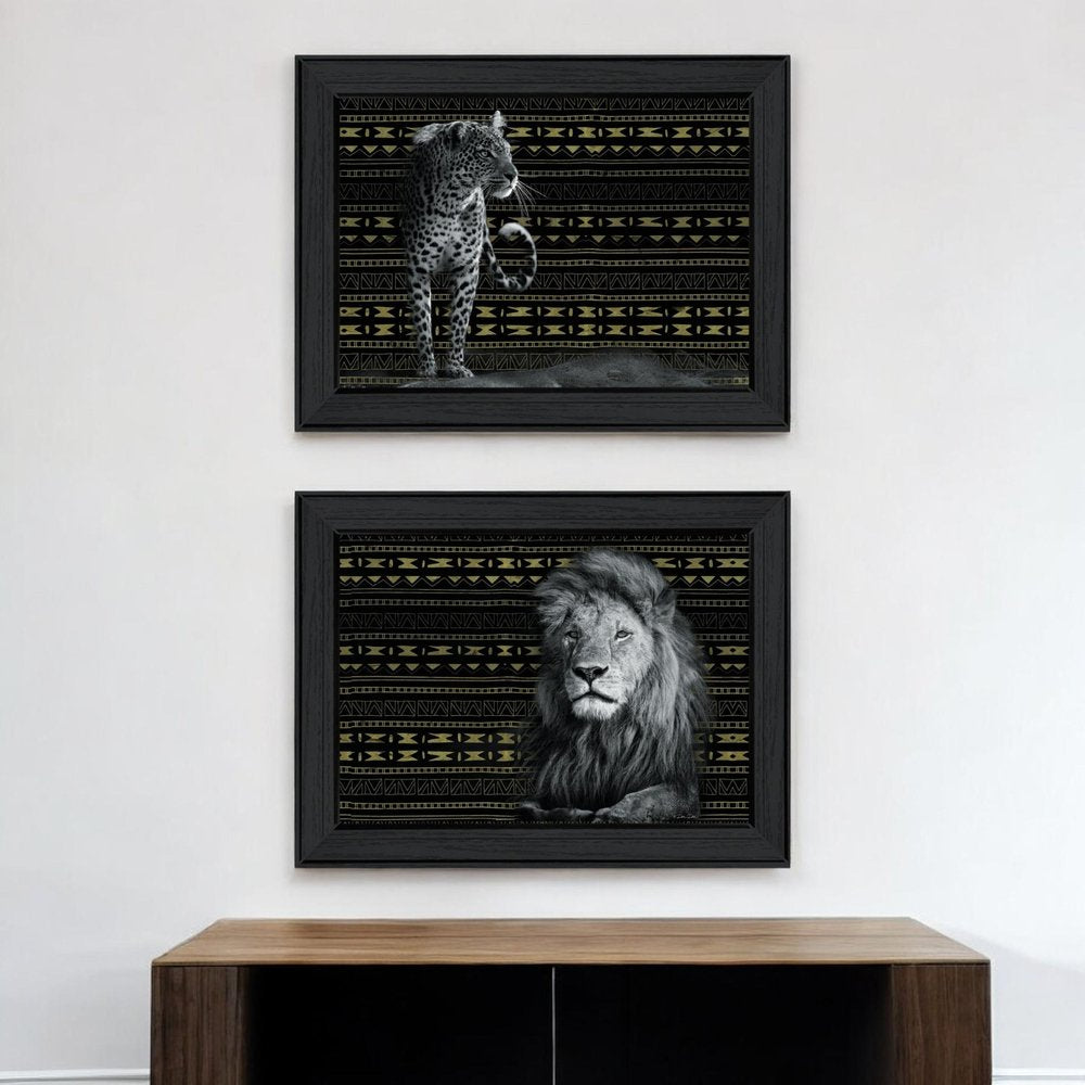 Set Of Two Elegant Wildlife Black Framed Wall Art