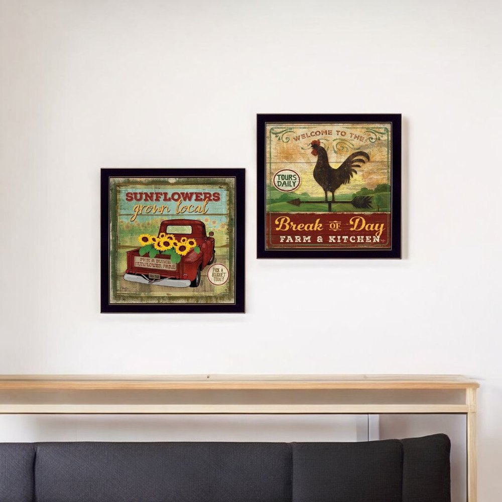 Set Of Two Break of Day Black Framed Wall Art