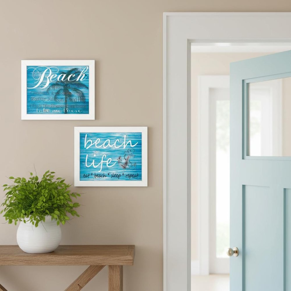 Set Of Two Beach Life 2 White Framed Wall Art