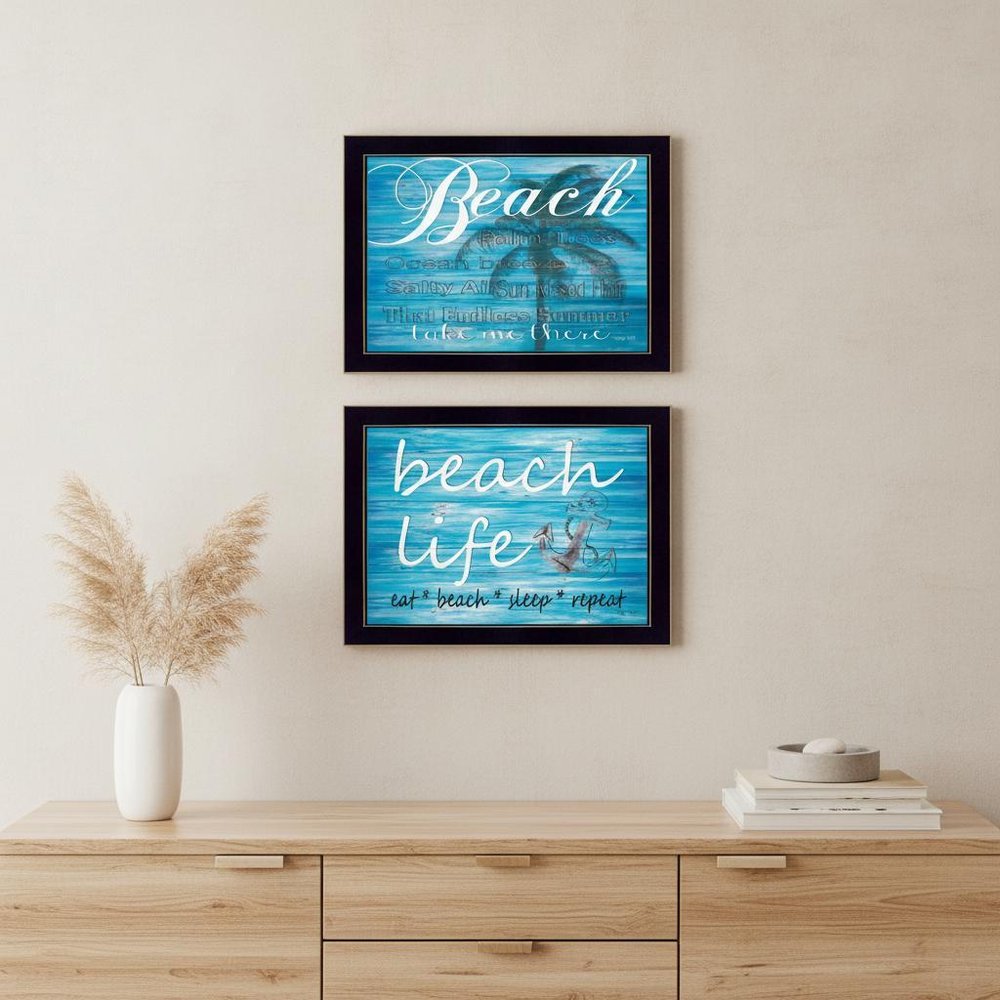 Set Of Two Beach Life 2 Black Framed Print Wall Art
