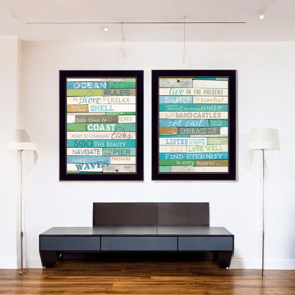 Set Of Two Live in The Present 1 Black Framed Wall Art