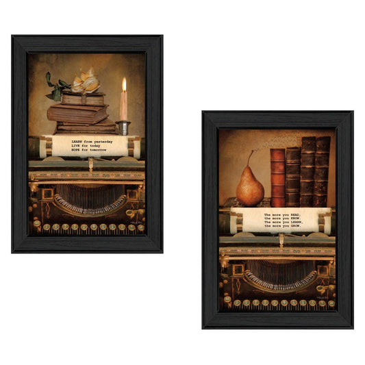 Set Of Two Vintage Lessons Black Framed Wall Art
