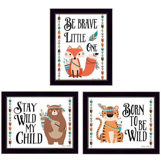 Set Of Three Be Brave Little One 1 Black Framed Wall Art