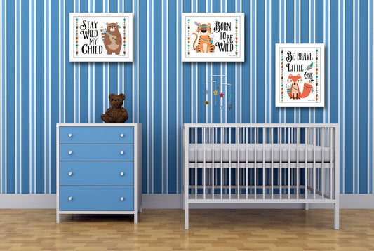 Set Of Three Be Brave Little One 2 White Framed Wall Art