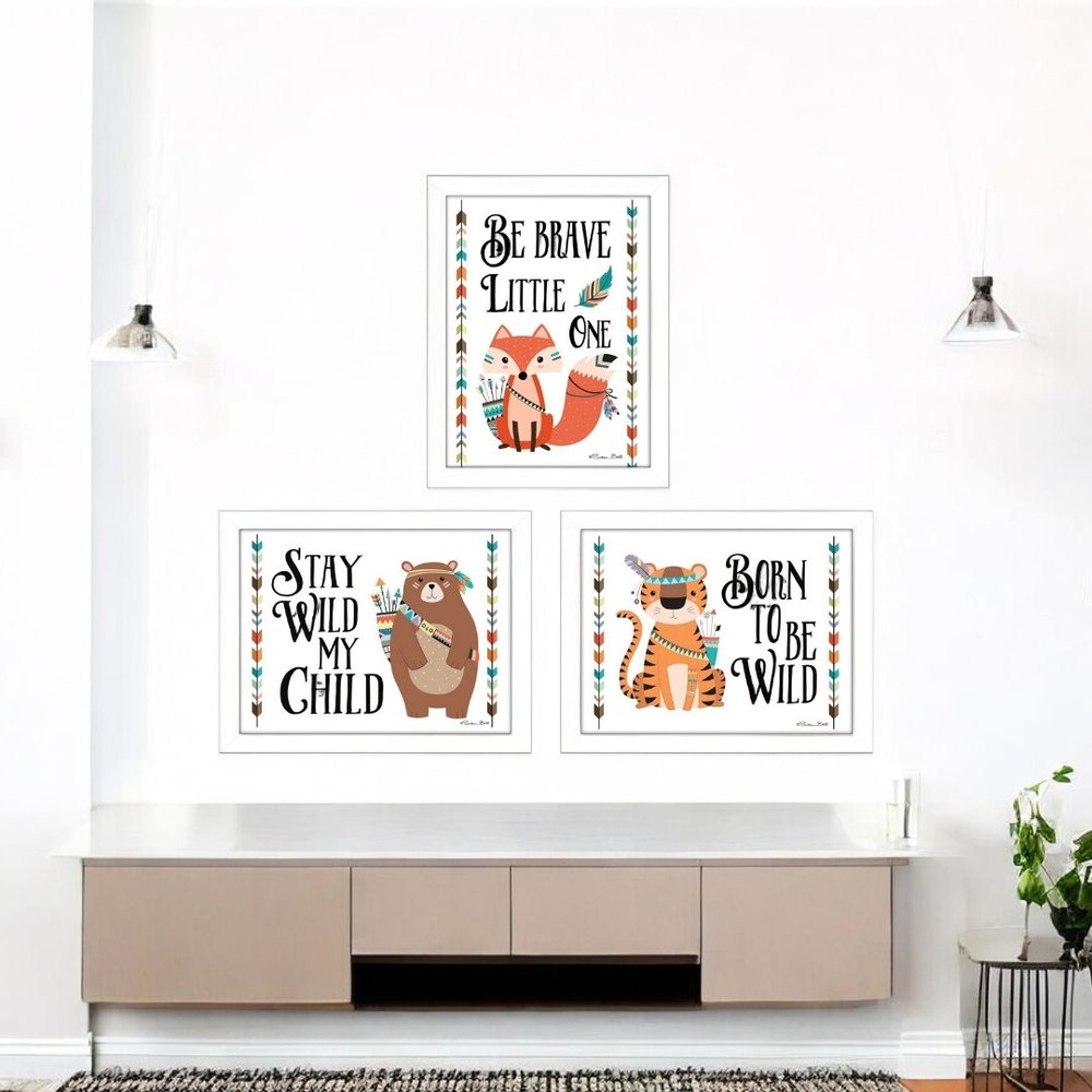 Set Of Three Be Brave Little One 2 White Framed Wall Art