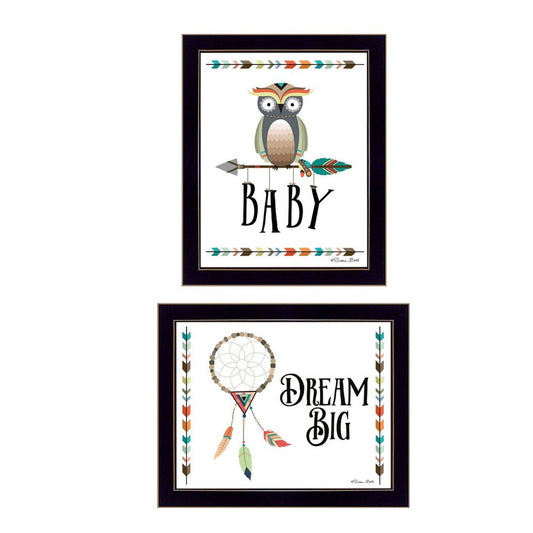 Set Of Two Baby Owl or Dream Big 1 Black Framed Wall Art