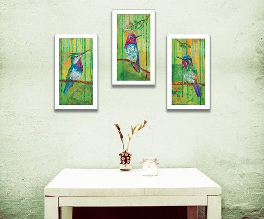 Set Of Three Three Hummingbirds Collection White Framed Wall Art