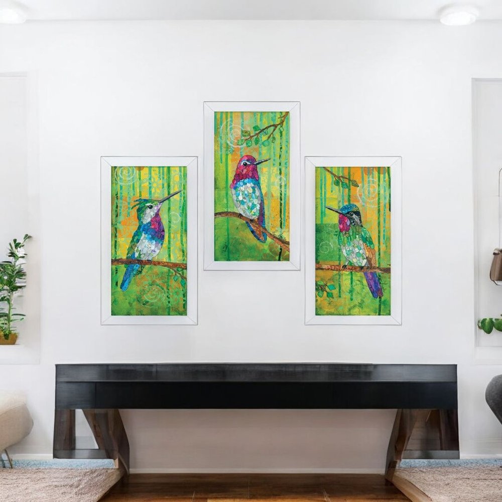 Set Of Three Three Hummingbirds Collection White Framed Wall Art