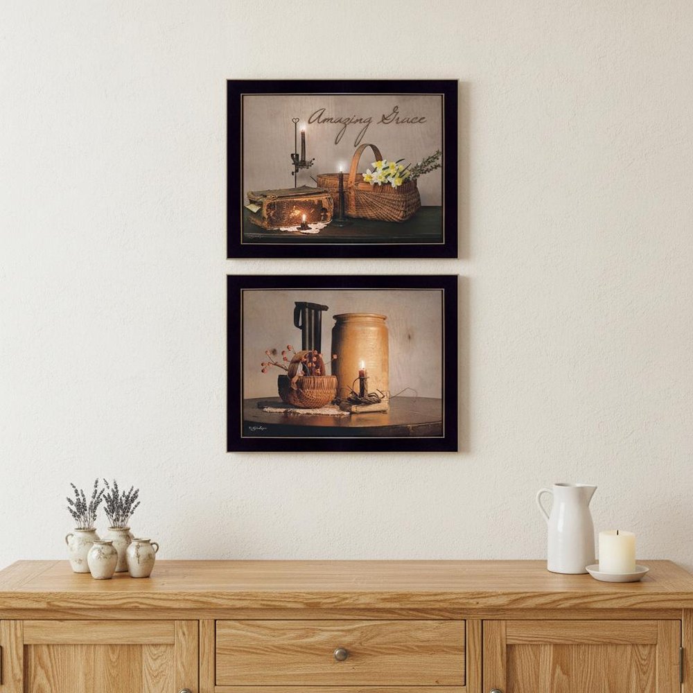 Set Of Two Amazing Grace Americana Black Framed Print Wall Art