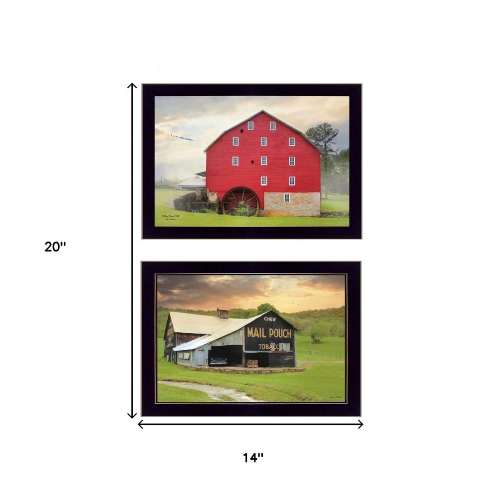 Set Of Two Mail Pouch Red Barn and Mill Black Framed Print Wall Art
