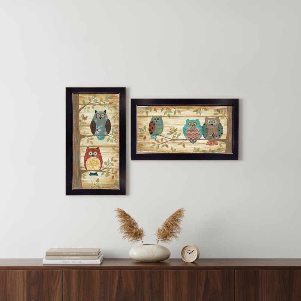 Set Of Two The Wise Owls Black Framed Print Wall Art