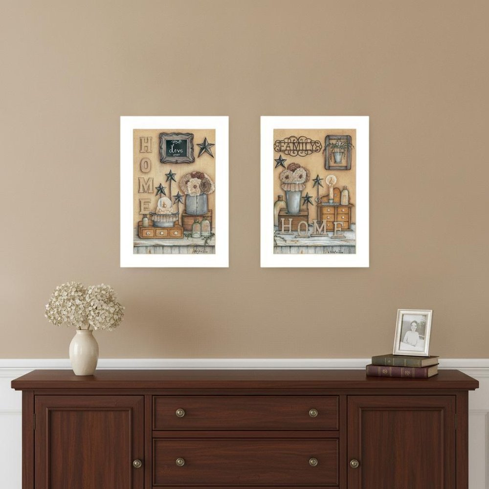 Set Of Two Where Family and Friends Gather II 2 White Framed Print Wall Art