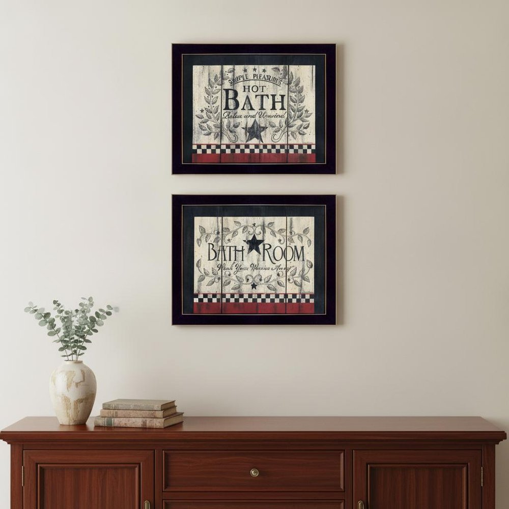 Set Of Two Hot Bath 9 Black Framed Print Bathroom Wall Art