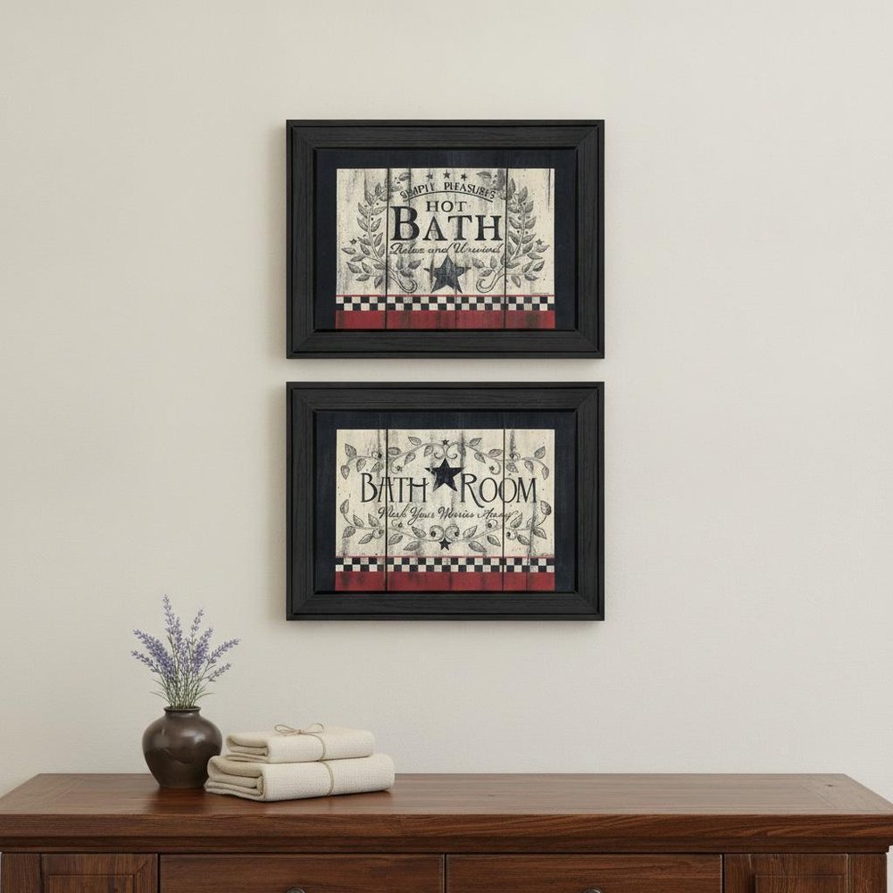 Set Of Two Hot Bath 1 Black Framed Print Bathroom Wall Art