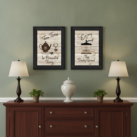 Set Of Two Enjoy Tea Time 1 Black Framed Print Kitchen Wall Art