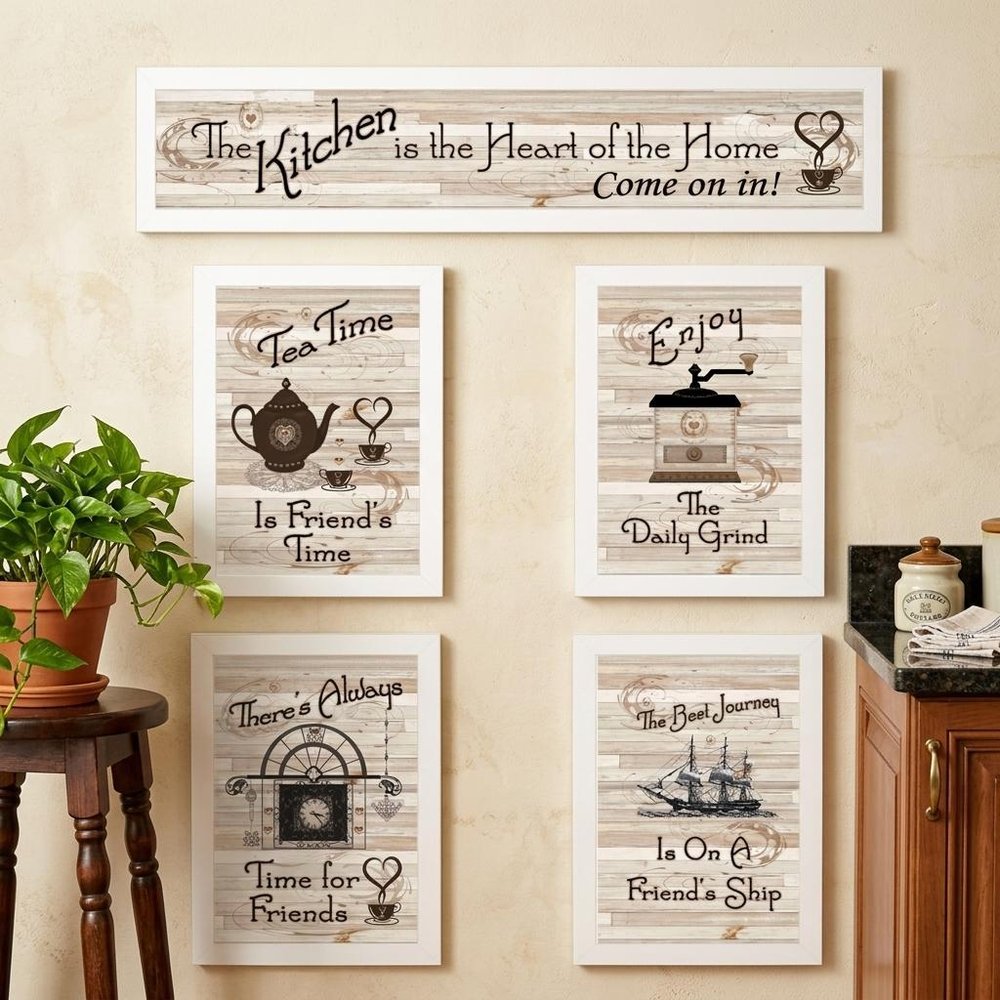 Set Of Five Kitchen Friendship Collection II 4 White Framed Print Kitchen Wall Art