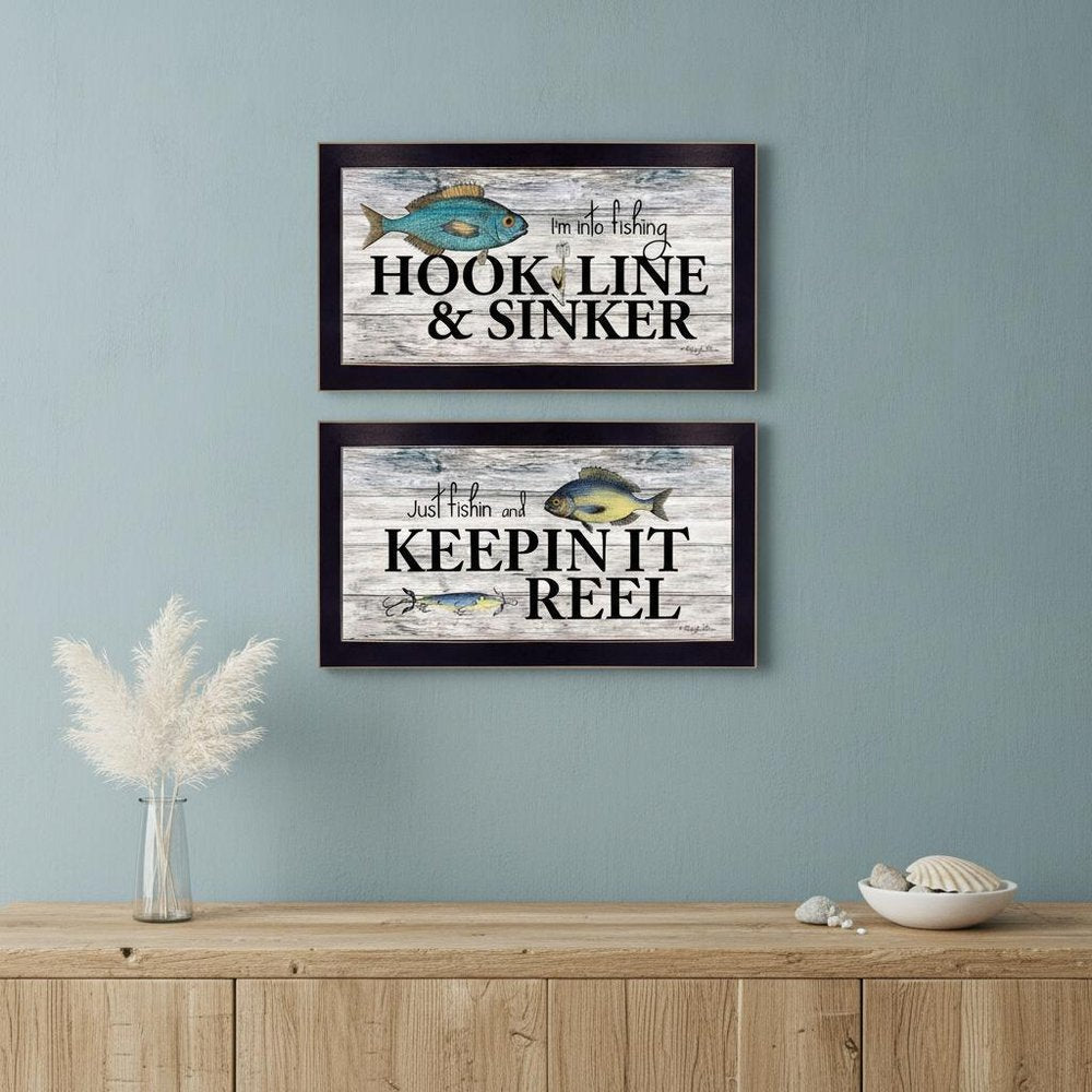 Set Of Two Fishing Combo 1 Black Framed Print Wall Art