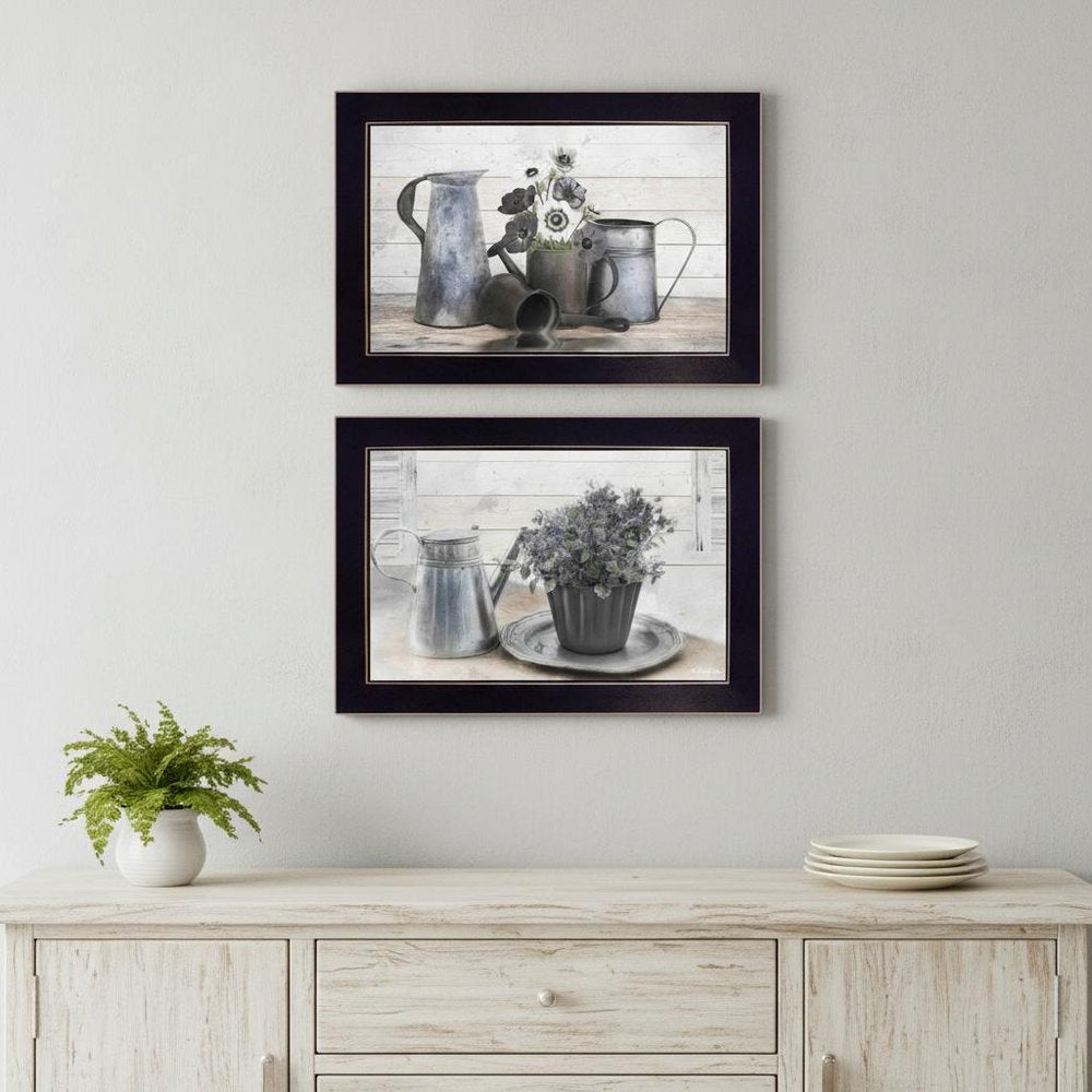 Set Of Two Floral with Tin Ware 2 Black Framed Print Wall Art