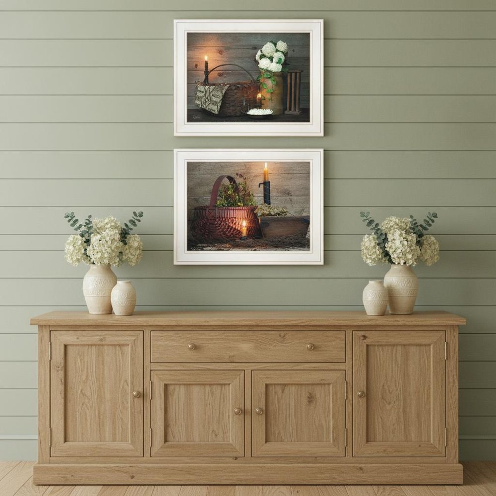 Set Of Two White or Red baskets 1 White Framed Print Wall Art