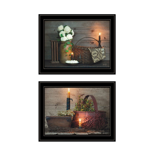 Set Of Two White And Red baskets Black Framed Wall Art
